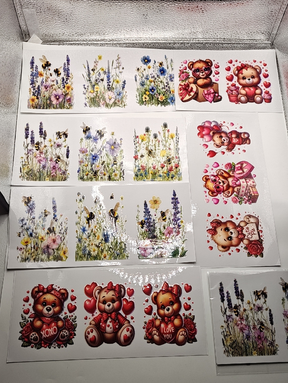 Floral & Teddy Bear Decal Sheet - Pastel Wildflowers & Pink Bears Bundle